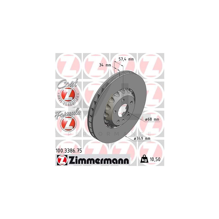 ZIMMERMANN 100.3386.75 Brake Disc Two-piece brake disc, Vented, Coated, Alloyed / High-carbon | ML Performance Car Parts