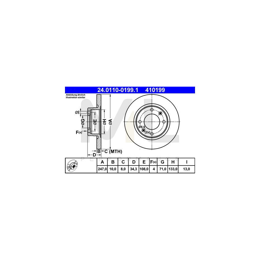 ATE 24.0110-0199.1 Brake Disc for PEUGEOT 405 Solid | ML Performance Car Parts