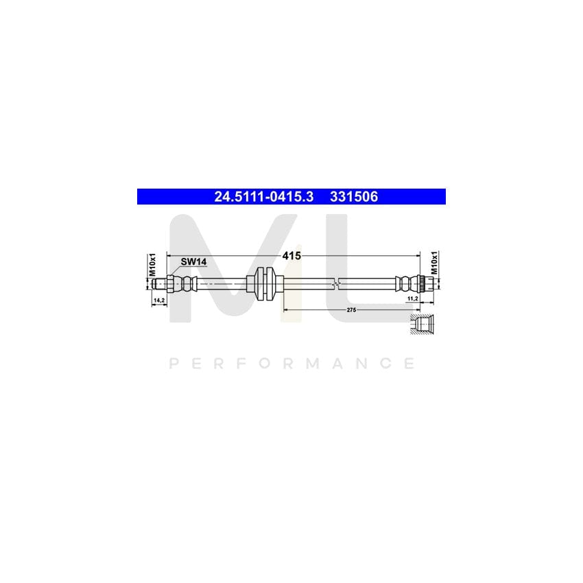 ATE 24.5111-0415.3 Brake Hose 415mm, M10x1 | ML Performance Car Parts