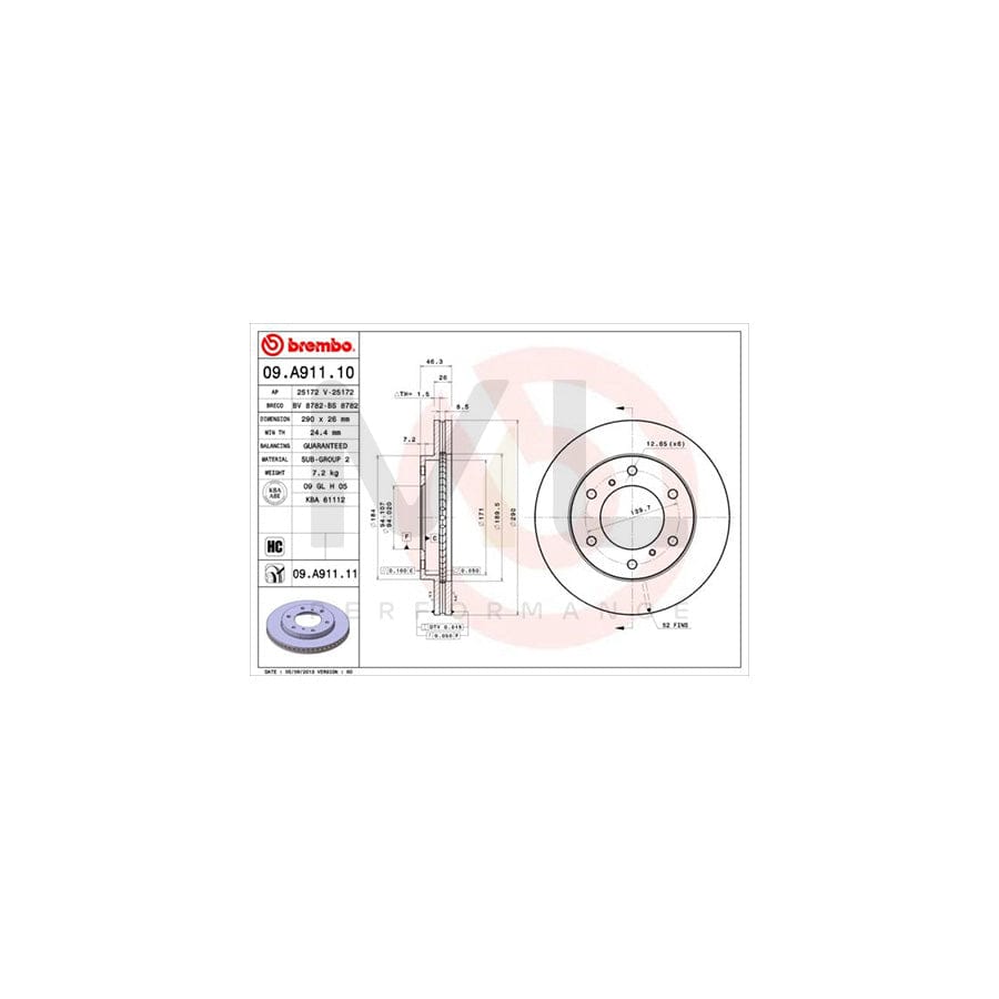 BREMBO 09.A911.10 Brake Disc for MITSUBISHI Pajero / Shogun IV (V80) Internally Vented, High-carbon | ML Performance Car Parts