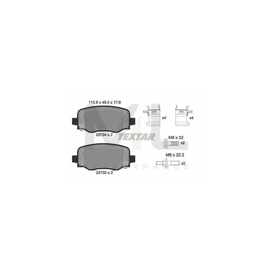 TEXTAR 2573401 Brake pad set with acoustic wear warning, with brake caliper screws, with accessories | ML Performance Car Parts