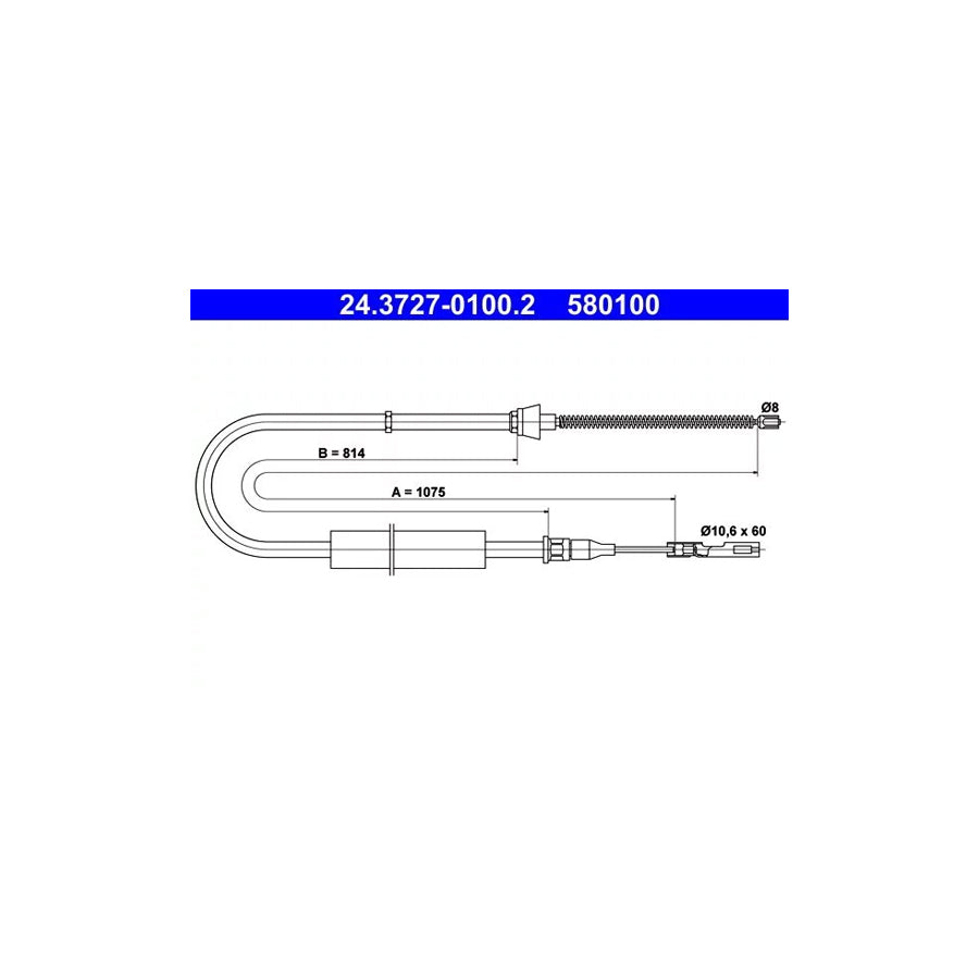 ATE 24.3727-0100.2 Hand Brake Cable For Audi A2 (8Z0)