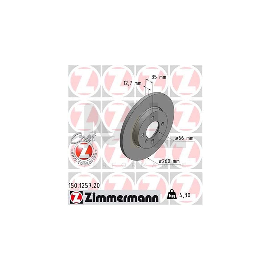 ZIMMERMANN COAT Z 150.1257.20 Brake Disc for BMW 3 Series Solid, Coated | ML Performance Car Parts