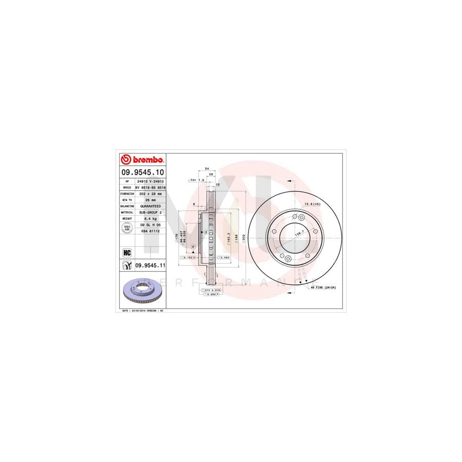 BREMBO COATED DISC LINE 09.9545.11 Brake Disc for KIA Sorento I (JC) Internally Vented, Coated, High-carbon | ML Performance Car Parts