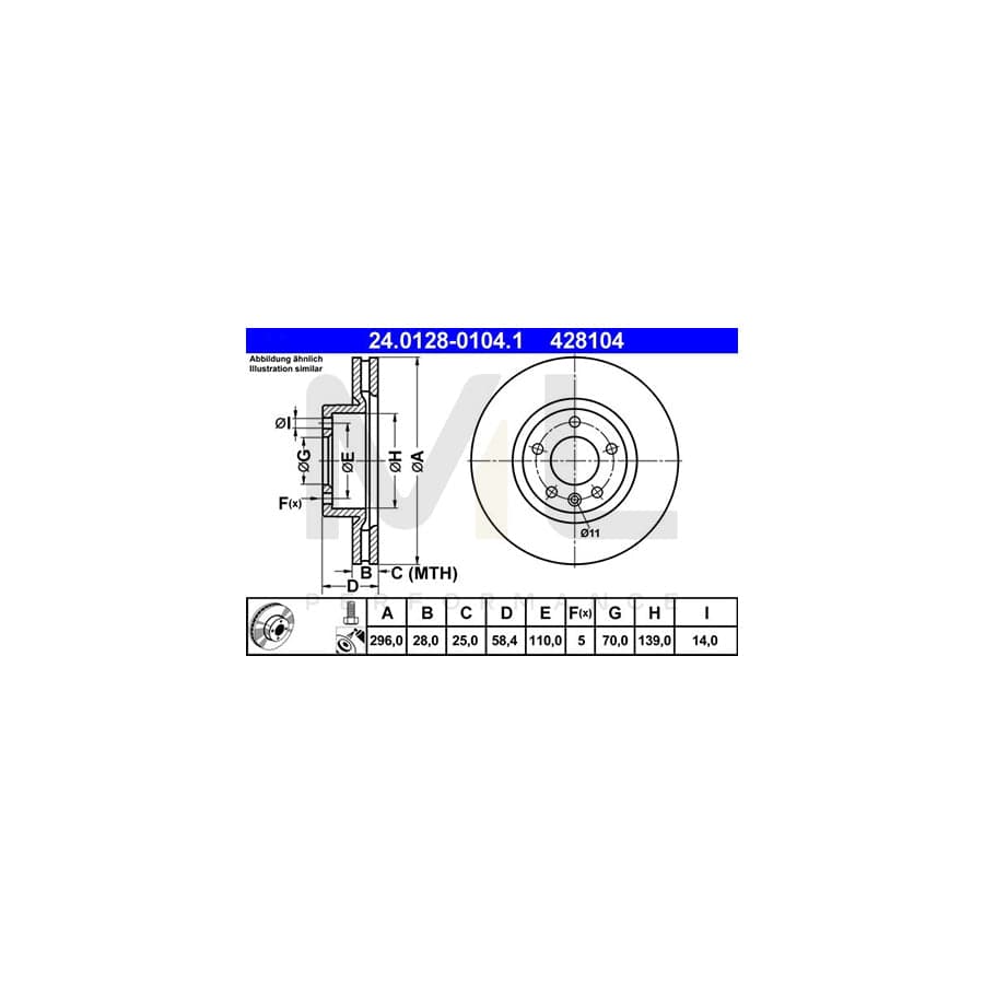 ATE 24.0128-0104.1 Brake Disc Vented, Coated, Alloyed / High-carbon, with bolts/screws | ML Performance Car Parts