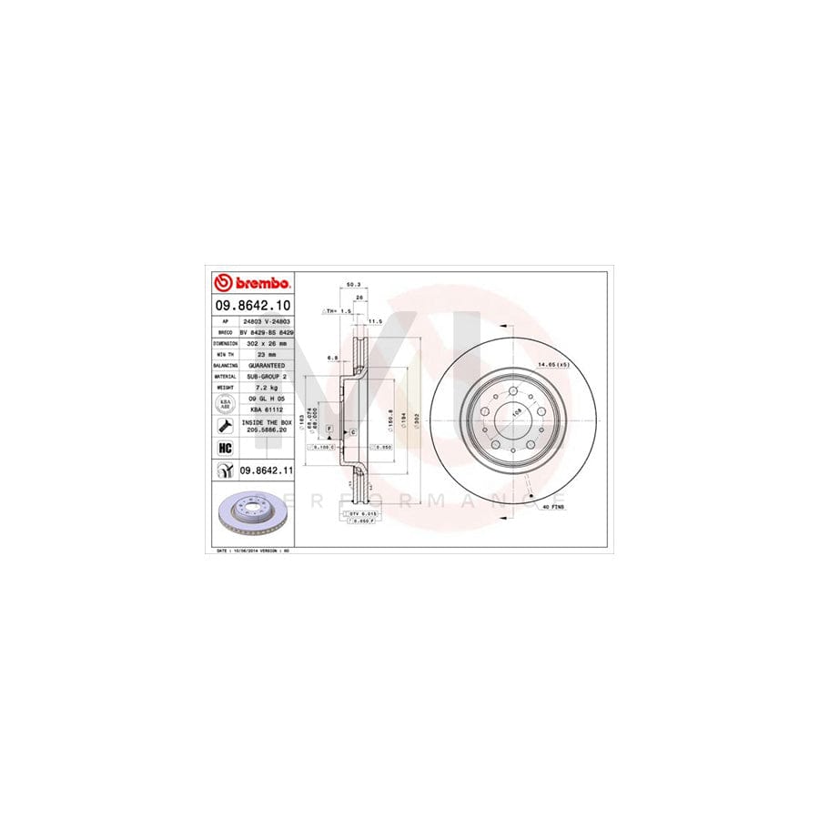 BREMBO COATED DISC LINE 09.8642.11 Brake Disc Internally Vented, Coated, with bolts/screws | ML Performance Car Parts