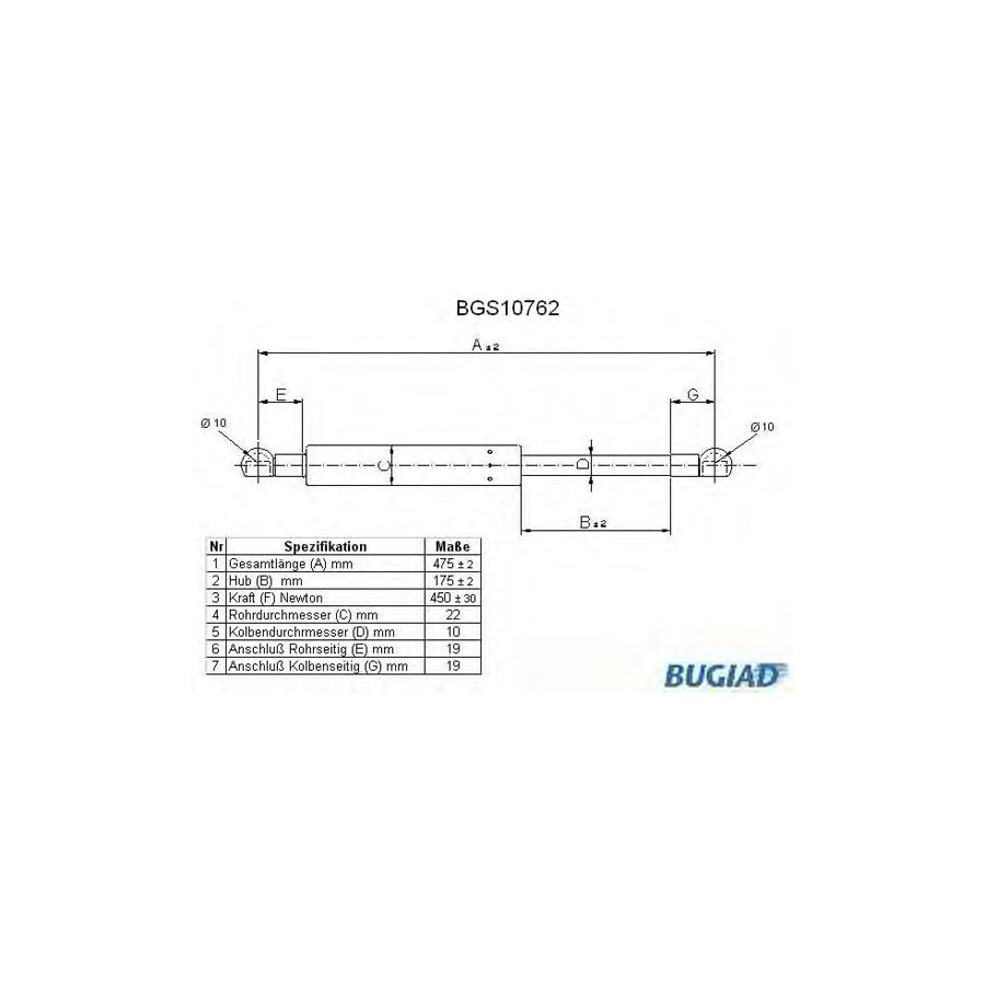 Bugiad BGS10762 Tailgate Strut For Daewoo Lanos Hatchback