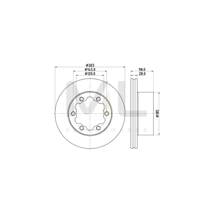 HELLA 8DD 355 129-991 Brake Disc Internally Vented, Coated, without wheel hub, without wheel studs | ML Performance Car Parts