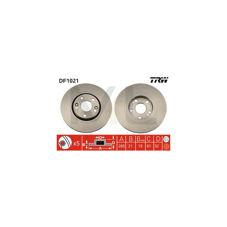 TRW DF1021 Brake Disc for RENAULT 21 Saloon Vented | ML Performance Car Parts