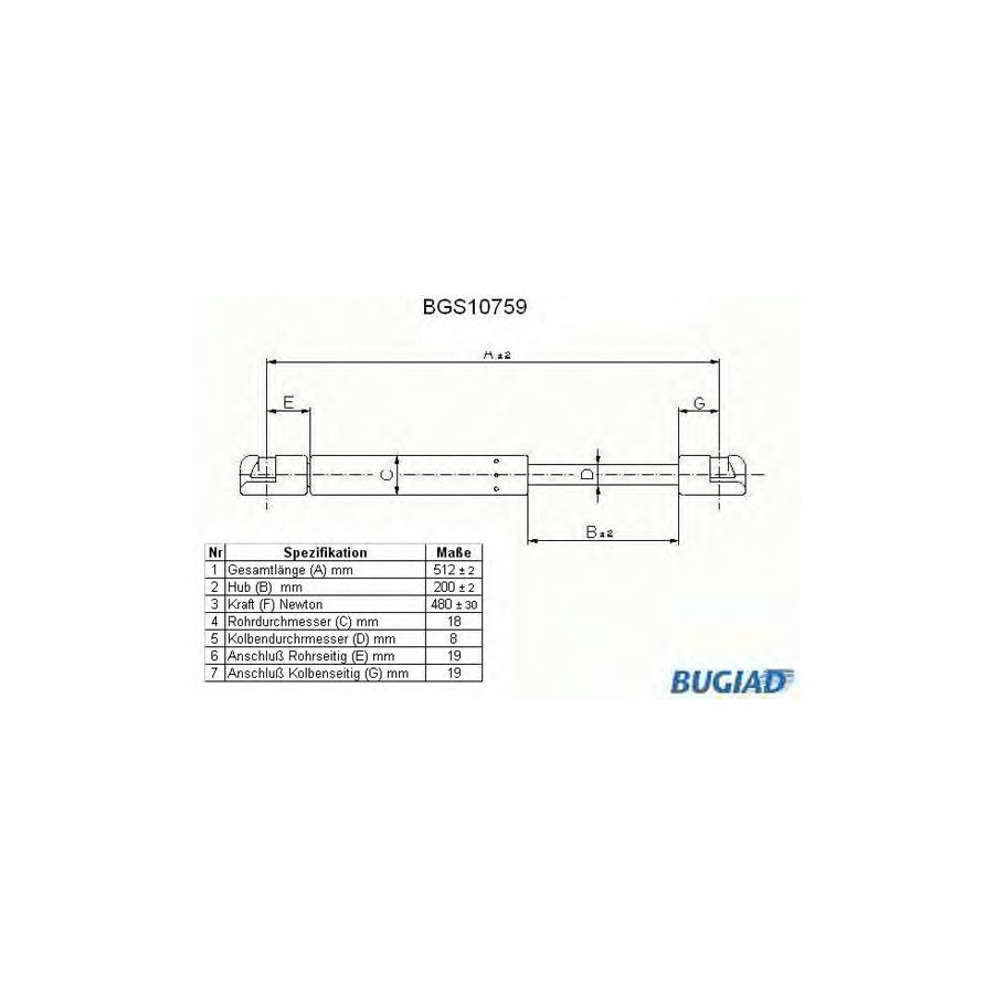 Bugiad BGS10759 Tailgate Strut For Citroën C5 I Hatchback