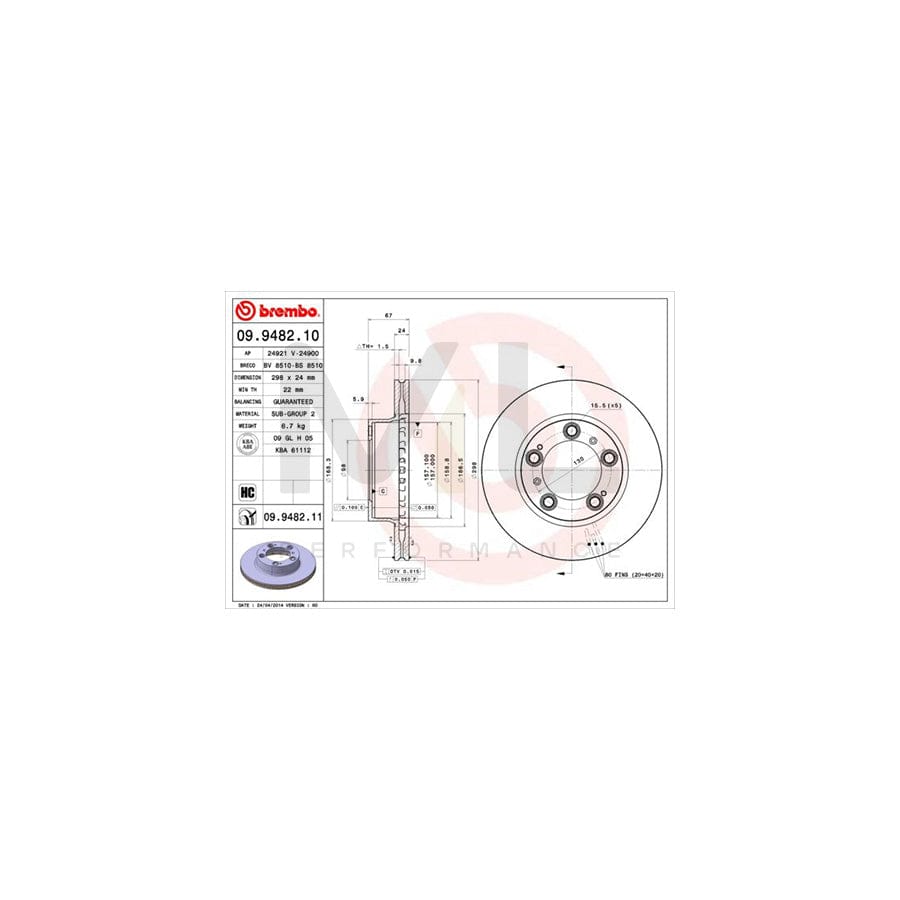 BREMBO 09.9482.10 Brake Disc for PORSCHE Boxster (986) Internally Vented, High-carbon | ML Performance Car Parts