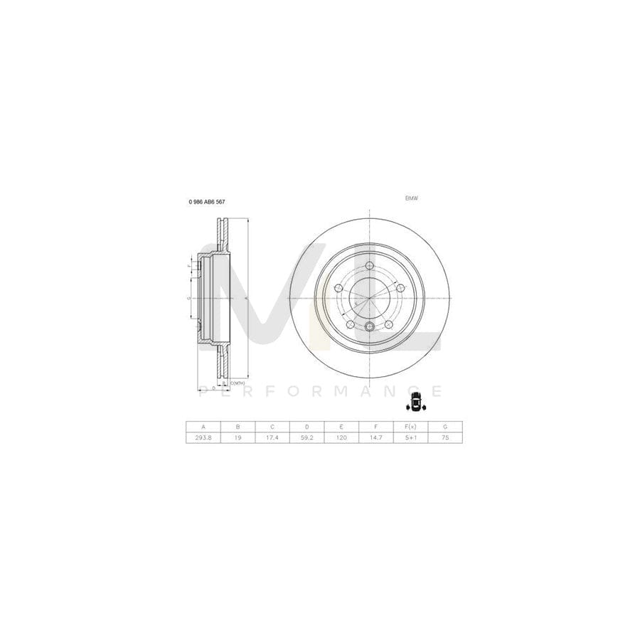 BOSCH 0 986 AB6 567 Brake Disc for BMW 3 Series Internally Vented, Painted | ML Performance Car Parts