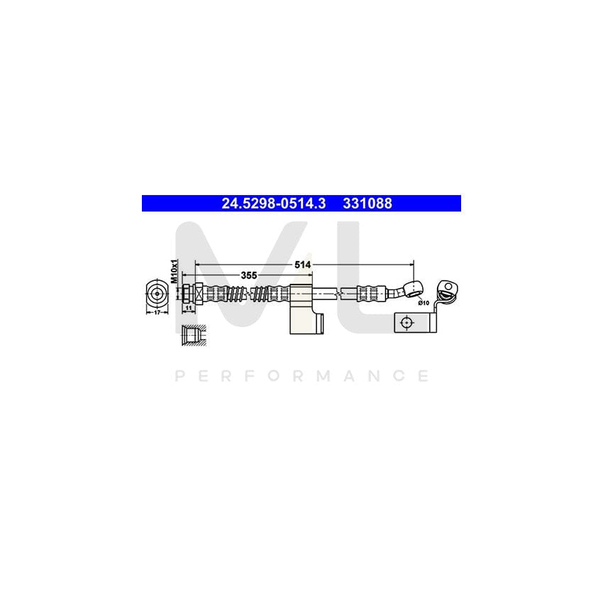 ATE 24.5298-0514.3 Brake Hose for HYUNDAI Matrix (FC) 514mm, M10x1 | ML Performance Car Parts