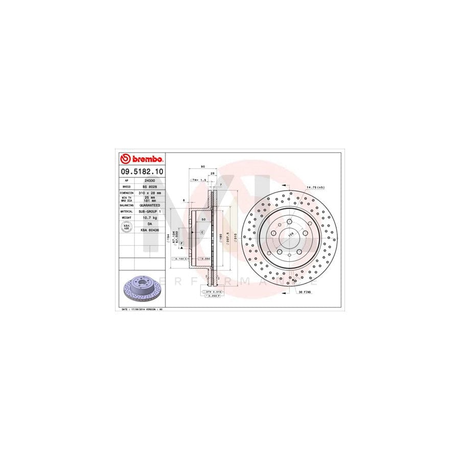 BREMBO 09.5182.10 Brake Disc for FERRARI 512 Perforated / Vented | ML Performance Car Parts