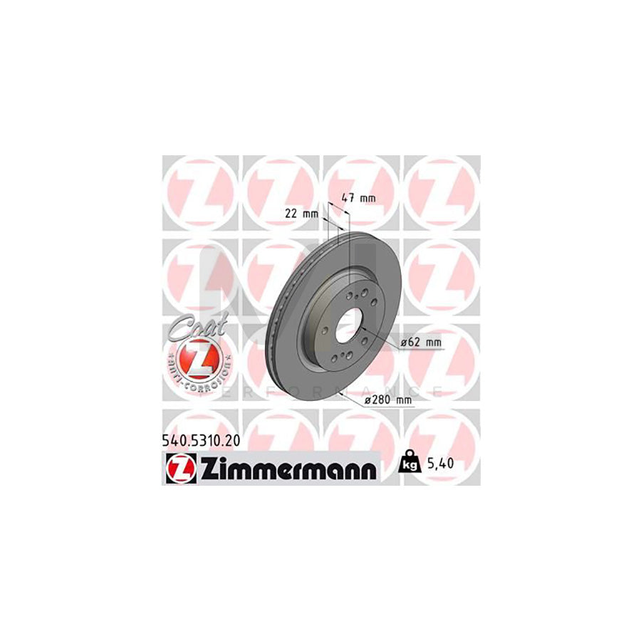 ZIMMERMANN COAT Z 540.5310.20 Brake Disc Vented, Coated | ML Performance Car Parts