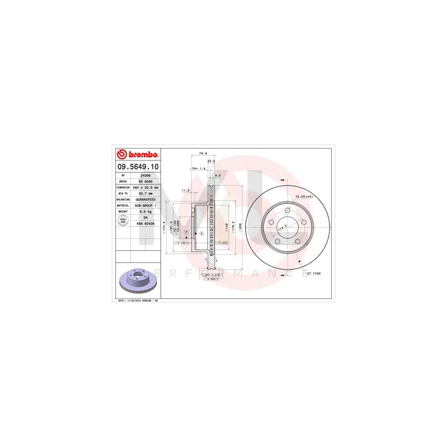 BREMBO 09.5649.10 Brake Disc Internally Vented | ML Performance Car Parts