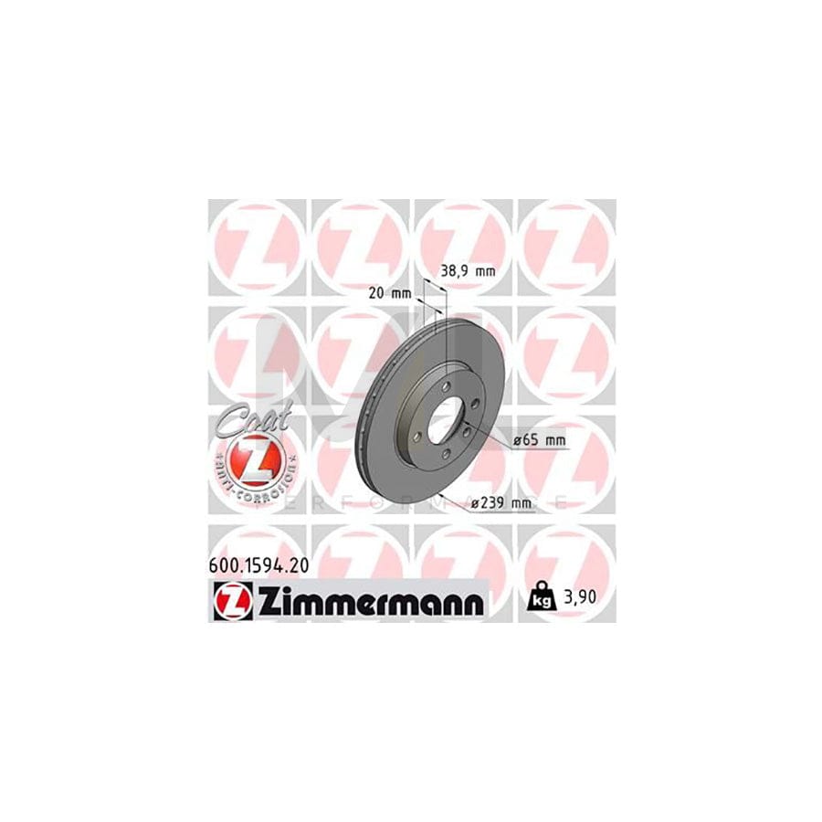 ZIMMERMANN COAT Z 600.1594.20 Brake Disc Internally Vented, Coated | ML Performance Car Parts