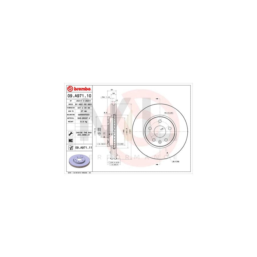 BREMBO 09.A971.10 Brake Disc Internally Vented, High-carbon, with bolts/screws | ML Performance Car Parts