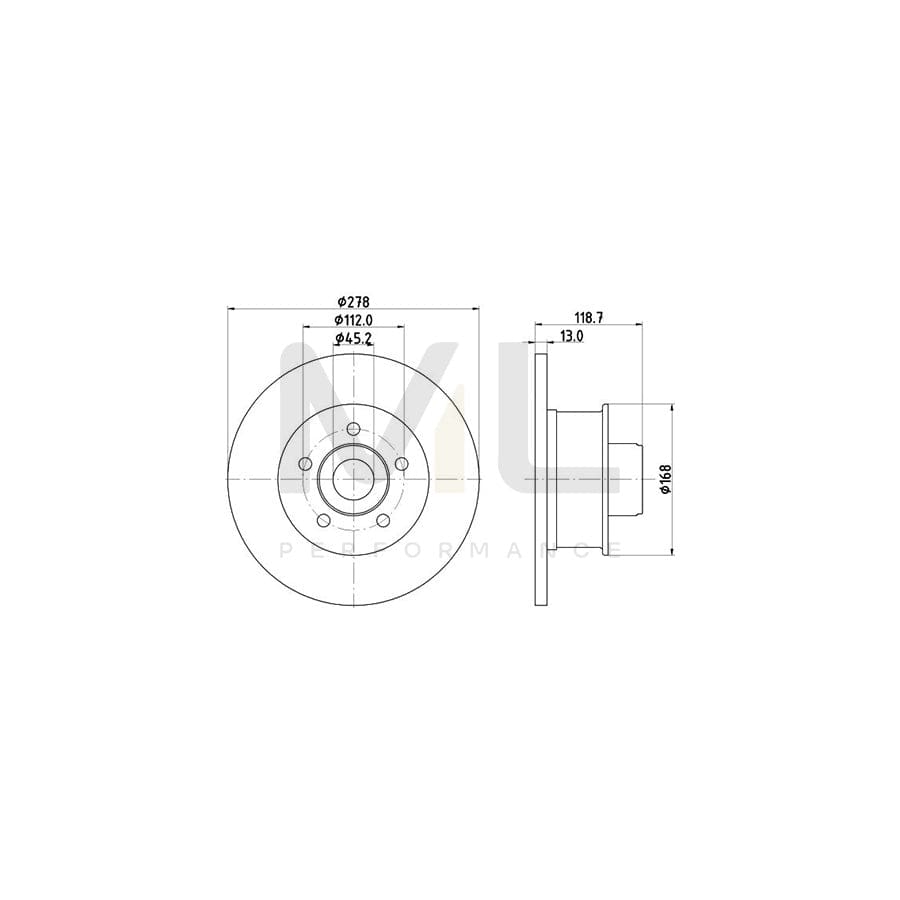 HELLA 8DD 355 100-471 Brake Disc for Solid, with wheel hub, without wheel studs | ML Performance Car Parts