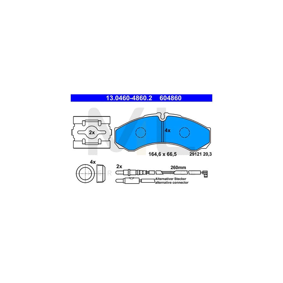 ATE 13.0460-4860.2 Brake pad set incl. wear warning contact, with accessories | ML Performance Car Parts