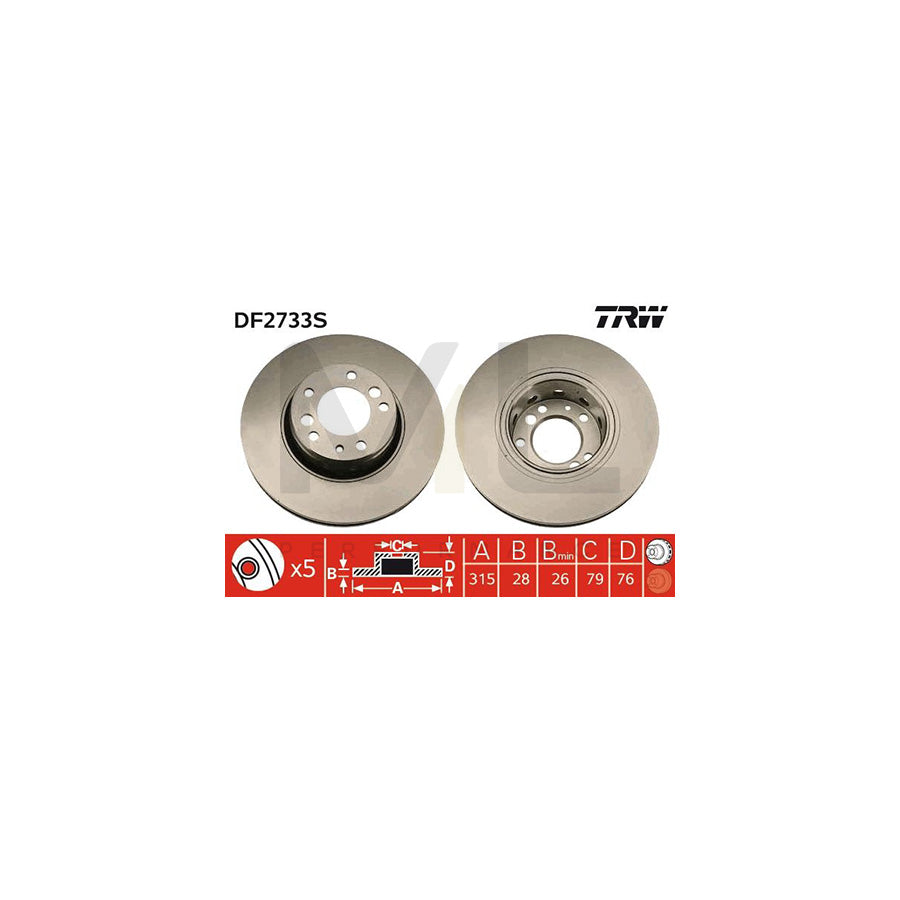 TRW DF2733S Brake Disc for BMW 5 Series Vented | ML Performance Car Parts