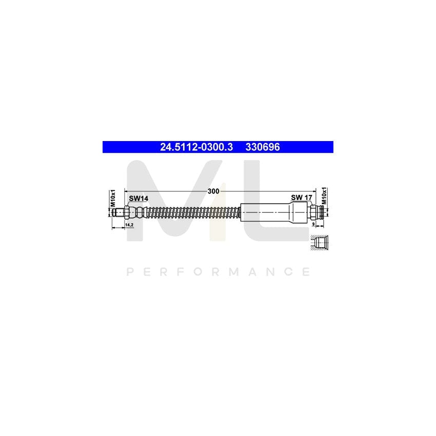 ATE 24.5112-0300.3 Brake Hose for PEUGEOT 205 300mm, M10x1 | ML Performance Car Parts