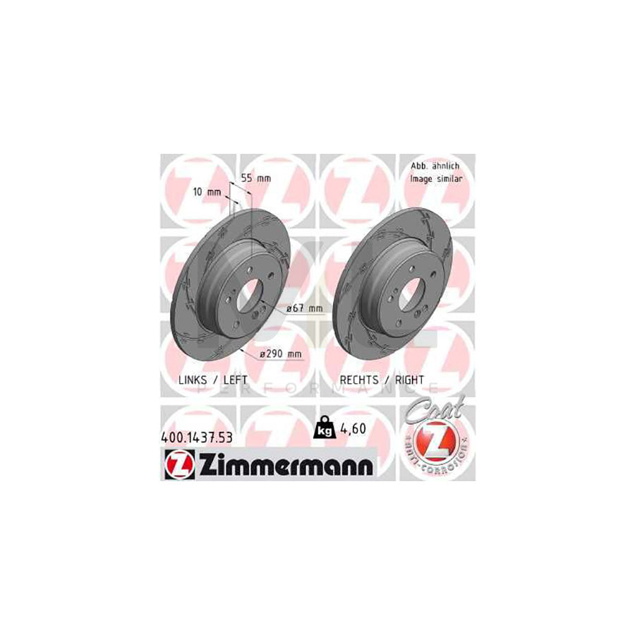 ZIMMERMANN 400.1437.53 Brake Disc Slotted, Solid, Coated | ML Performance Car Parts