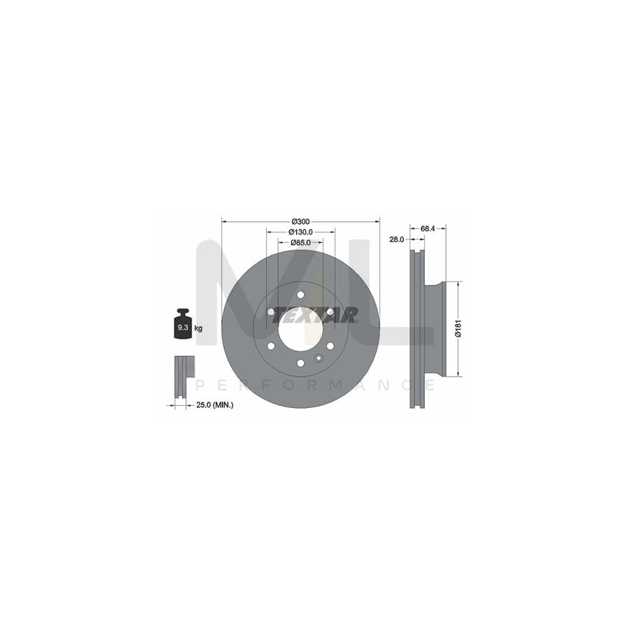 TEXTAR 93143200 Brake Disc Internally Vented, without wheel hub, without wheel studs | ML Performance Car Parts