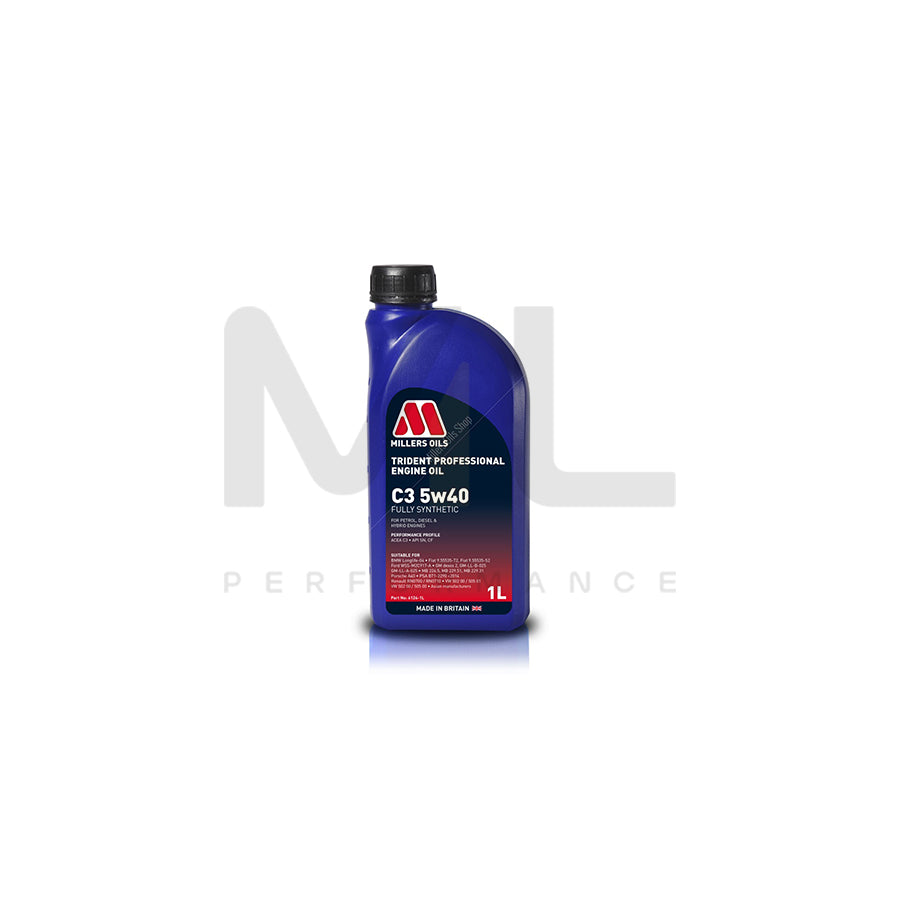 Millers Oils Trident Professional C3 5W-40 Fully Synthetic Engine Oil 1l | Engine Oil | ML Car Parts UK | ML Performance