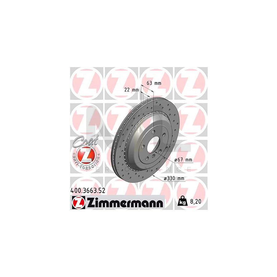 ZIMMERMANN SPORT COAT Z 400.3663.52 Brake Disc Externally Vented, Perforated, Coated, High-carbon | ML Performance Car Parts