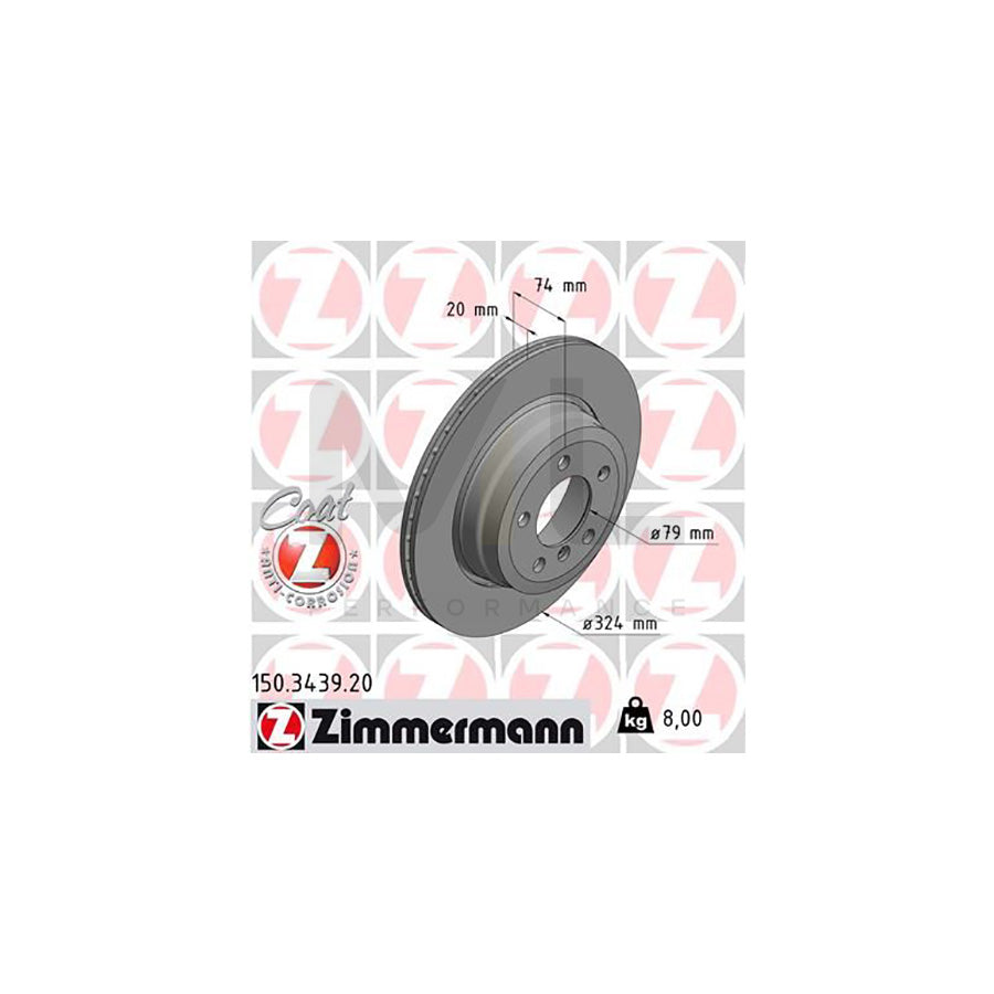 ZIMMERMANN COAT Z 150.3439.20 Brake Disc for BMW 7 (E65, E66, E67) Externally Vented, Coated, High-carbon | ML Performance Car Parts