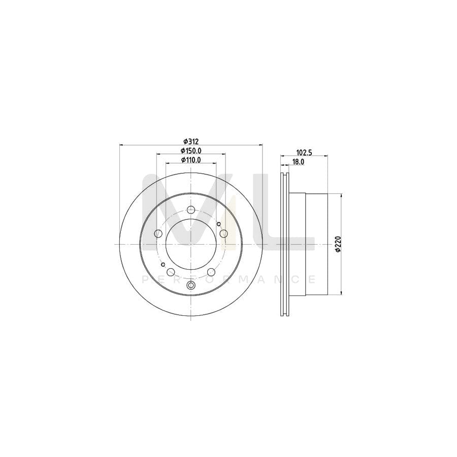 HELLA PRO 8DD 355 122-401 Brake Disc for TOYOTA LAND CRUISER Internally Vented, Coated, without wheel hub, without wheel studs | ML Performance Car Parts