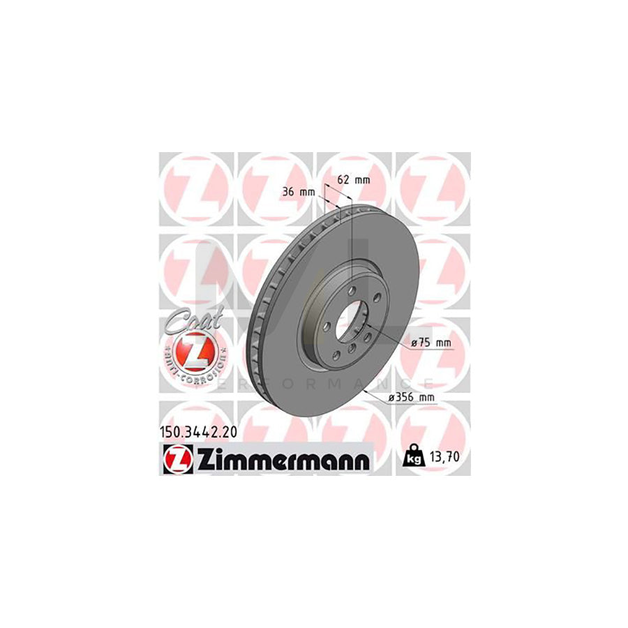 ZIMMERMANN COAT Z 150.3442.20 Brake Disc for BMW X5 (E53) Internally Vented, Coated, High-carbon | ML Performance Car Parts