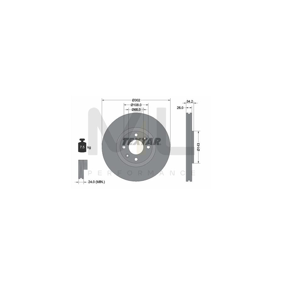 TEXTAR PRO 92168503 Brake Disc Internally Vented, Coated, without wheel hub, without wheel studs | ML Performance Car Parts