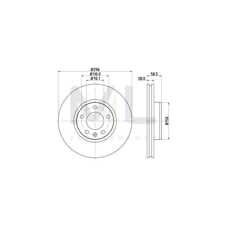 HELLA PRO High Carbon 8DD 355 127-091 Brake Disc Internally Vented, Coated, High-carbon, without wheel hub, without wheel studs | ML Performance Car Parts