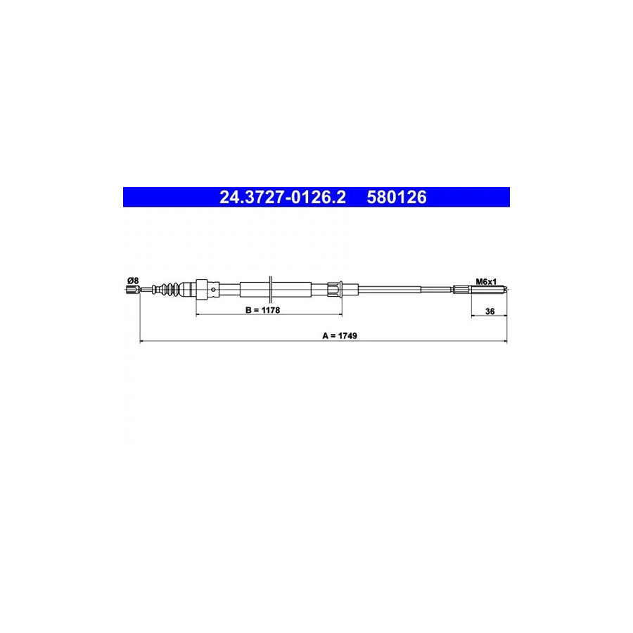 ATE 24.3727-0126.2 Hand Brake Cable For Vw Passat