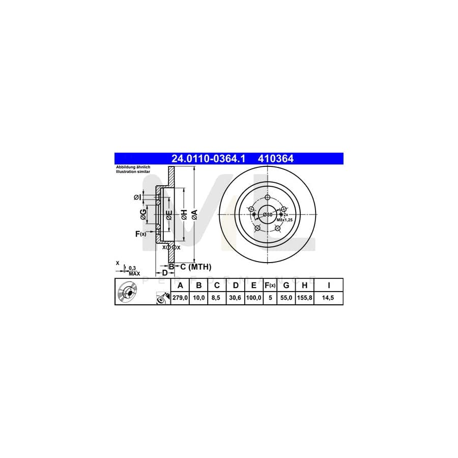 ATE 24.0110-0364.1 Brake Disc Solid, Coated | ML Performance Car Parts