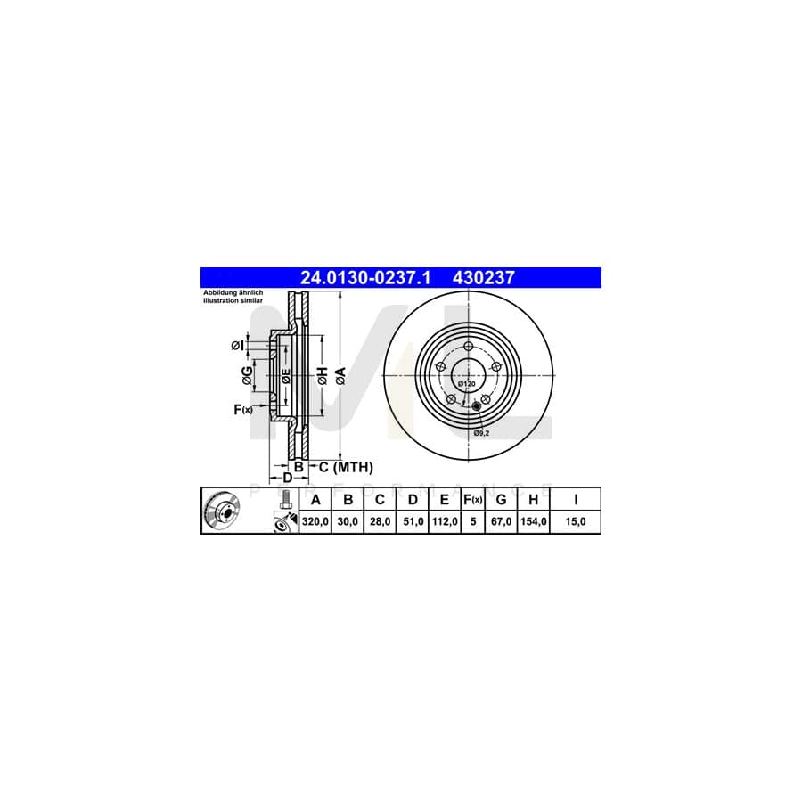 ATE 24.0130-0237.1 Brake Disc Vented, Coated, Alloyed / High-carbon, with bolts/screws | ML Performance Car Parts