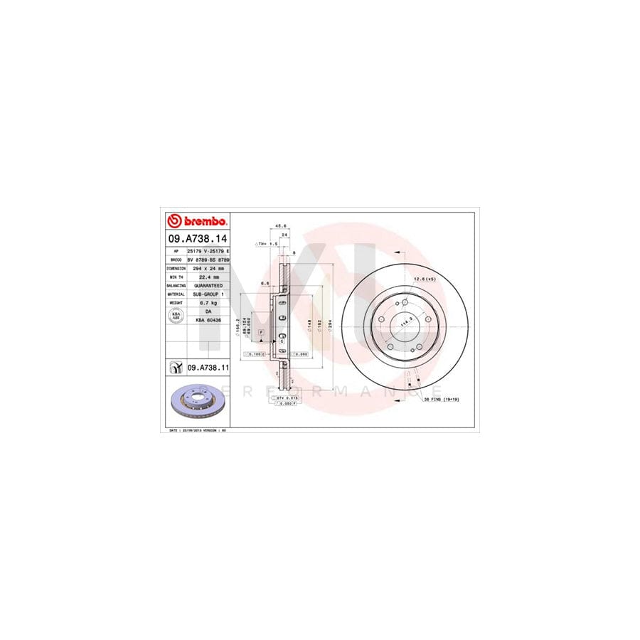 BREMBO 09.A738.14 Brake Disc Internally Vented | ML Performance Car Parts