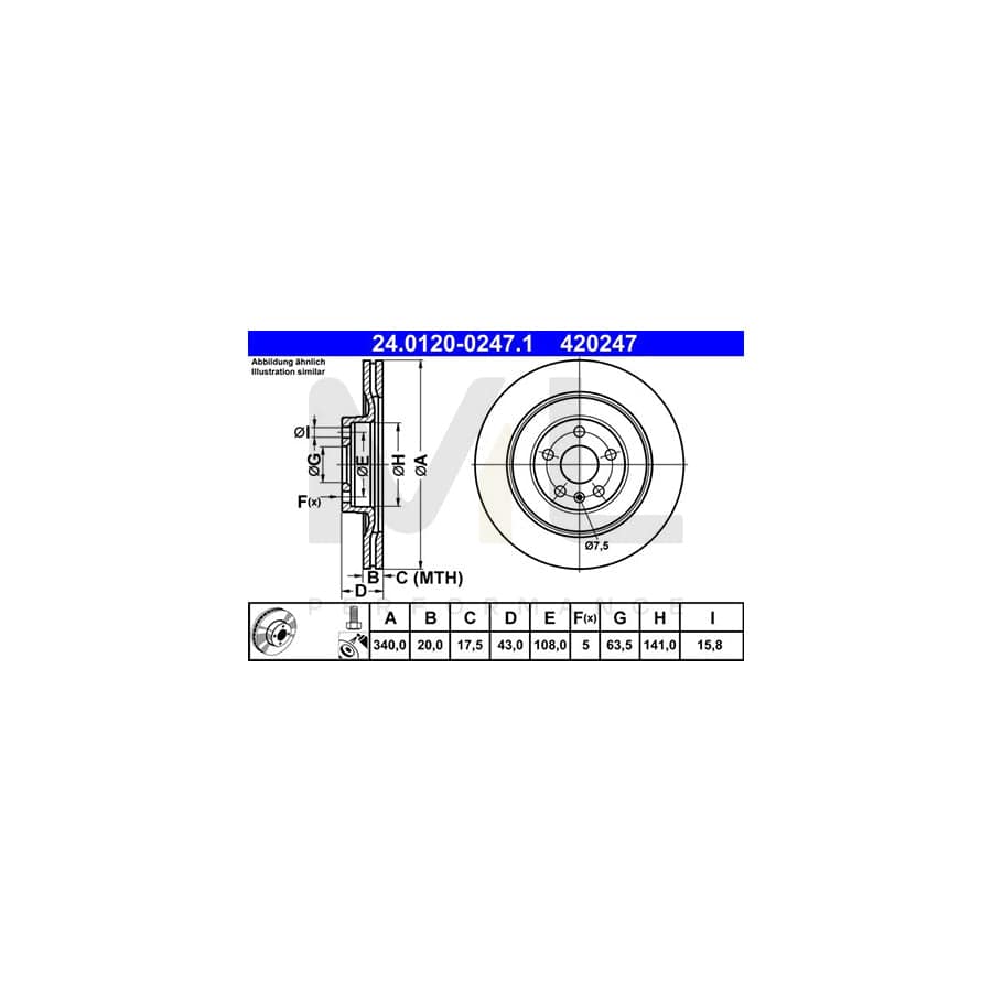 ATE 24.0120-0247.1 Brake Disc for VOLVO XC90 II (256) Vented, Coated, with bolts/screws | ML Performance Car Parts