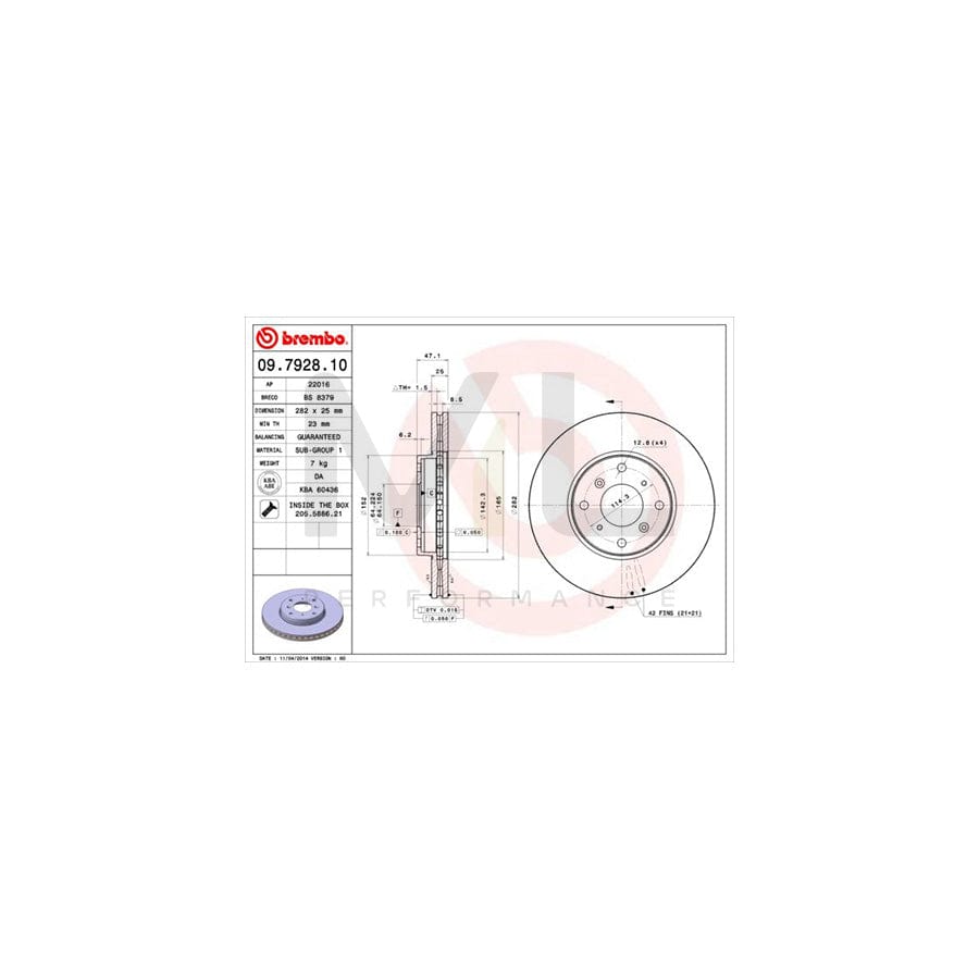 BREMBO 09.7928.10 Brake Disc for HONDA ACCORD Internally Vented, with bolts/screws | ML Performance Car Parts