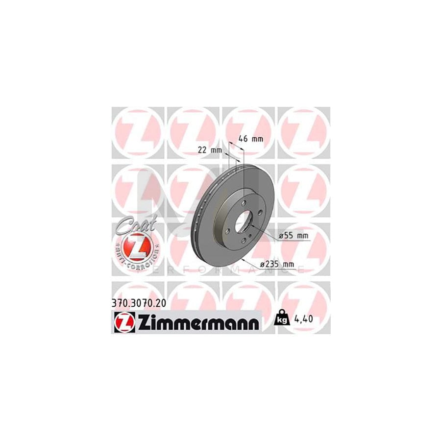 ZIMMERMANN COAT Z 370.3070.20 Brake Disc for MAZDA 323 Internally Vented, Coated | ML Performance Car Parts