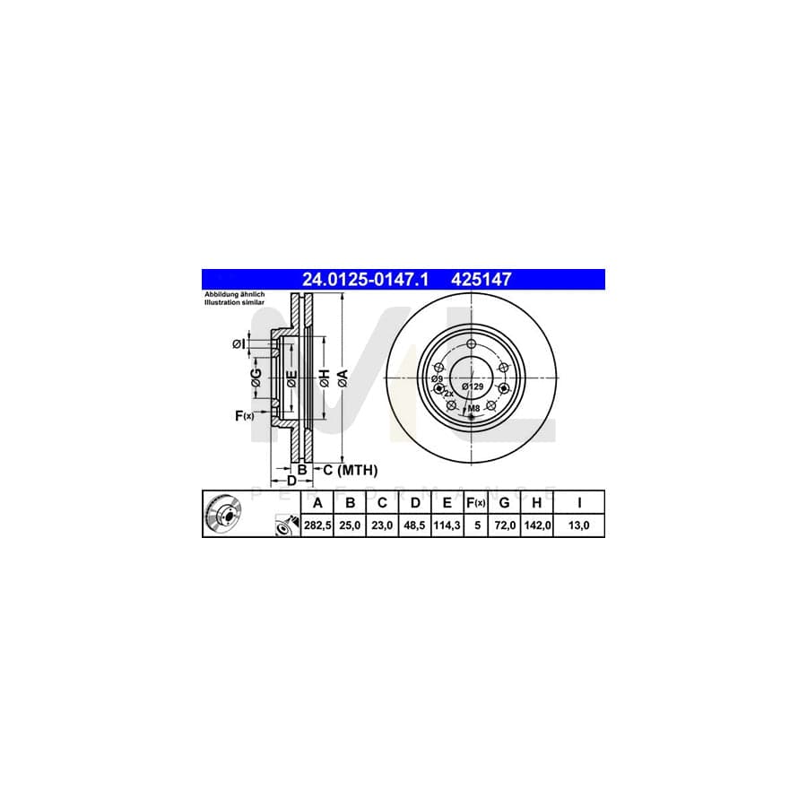 ATE 24.0125-0147.1 Brake Disc for MAZDA 6 Vented, Coated | ML Performance Car Parts