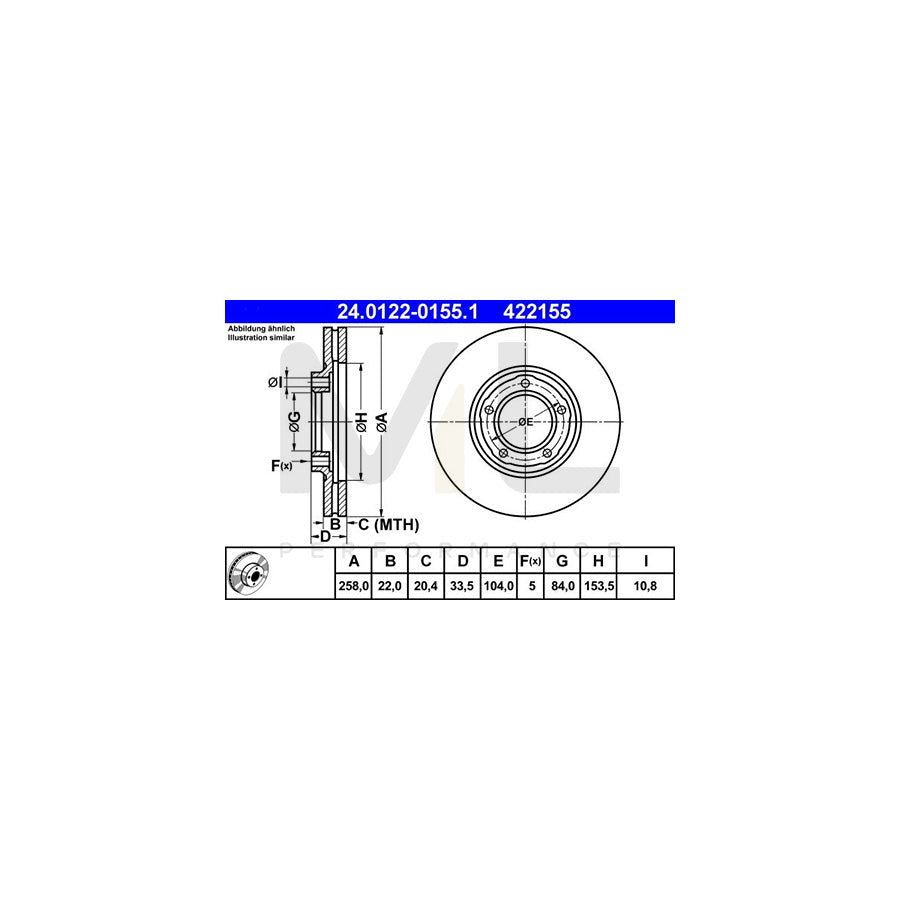 ATE 24.0122-0155.1 Brake Disc for MITSUBISHI L300 / DELICA Vented | ML Performance Car Parts