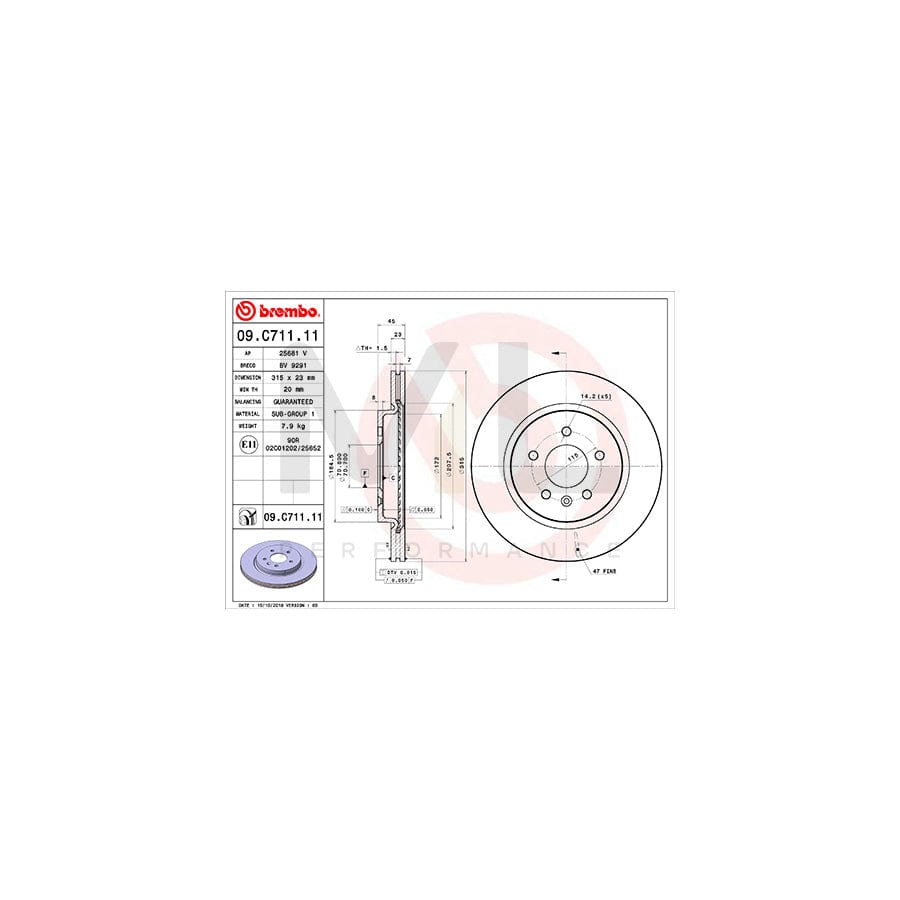 BREMBO 09.C711.11 Brake Disc Internally Vented, Coated | ML Performance Car Parts