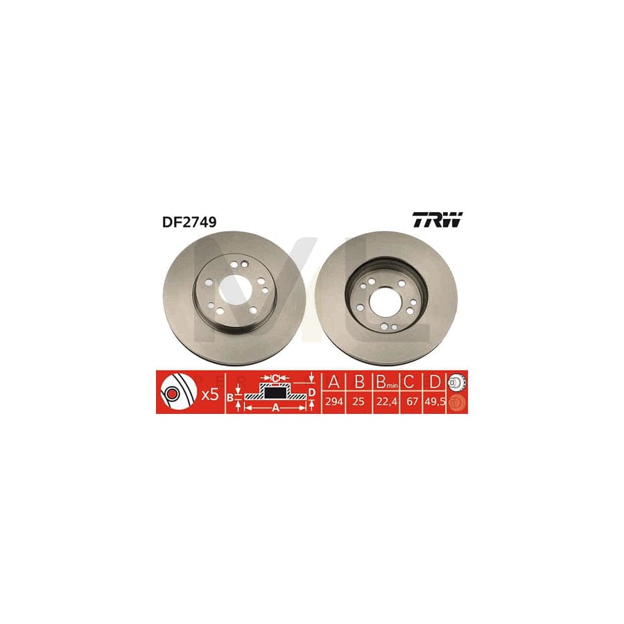 TRW DF2749 Brake Disc Vented, Painted | ML Performance Car Parts