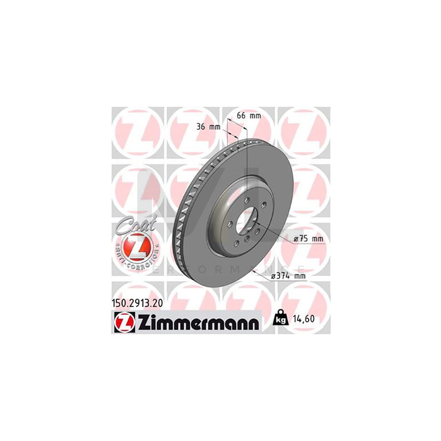 ZIMMERMANN COAT Z 150.2913.20 Brake Disc Internally Vented, Coated, High-carbon | ML Performance Car Parts