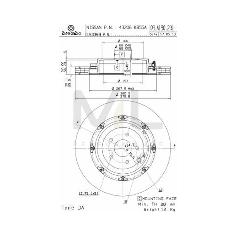 BREMBO TWO-PIECE FLOATING DISCS LINE 09.A190.23 Brake Disc for NISSAN GT-R (R35) Internally Vented, Two-piece brake disc, Coated, High-carbon | ML Performance Car Parts