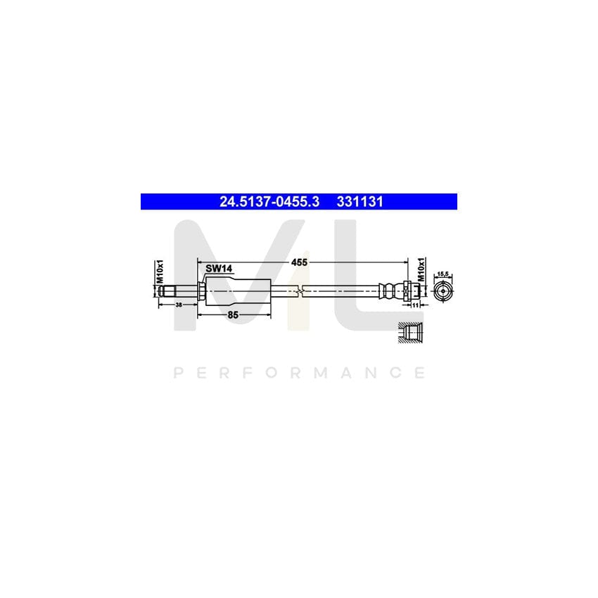 ATE 24.5137-0455.3 Brake Hose suitable for MERCEDES-BENZ SPRINTER 455mm, M10x1 | ML Performance Car Parts