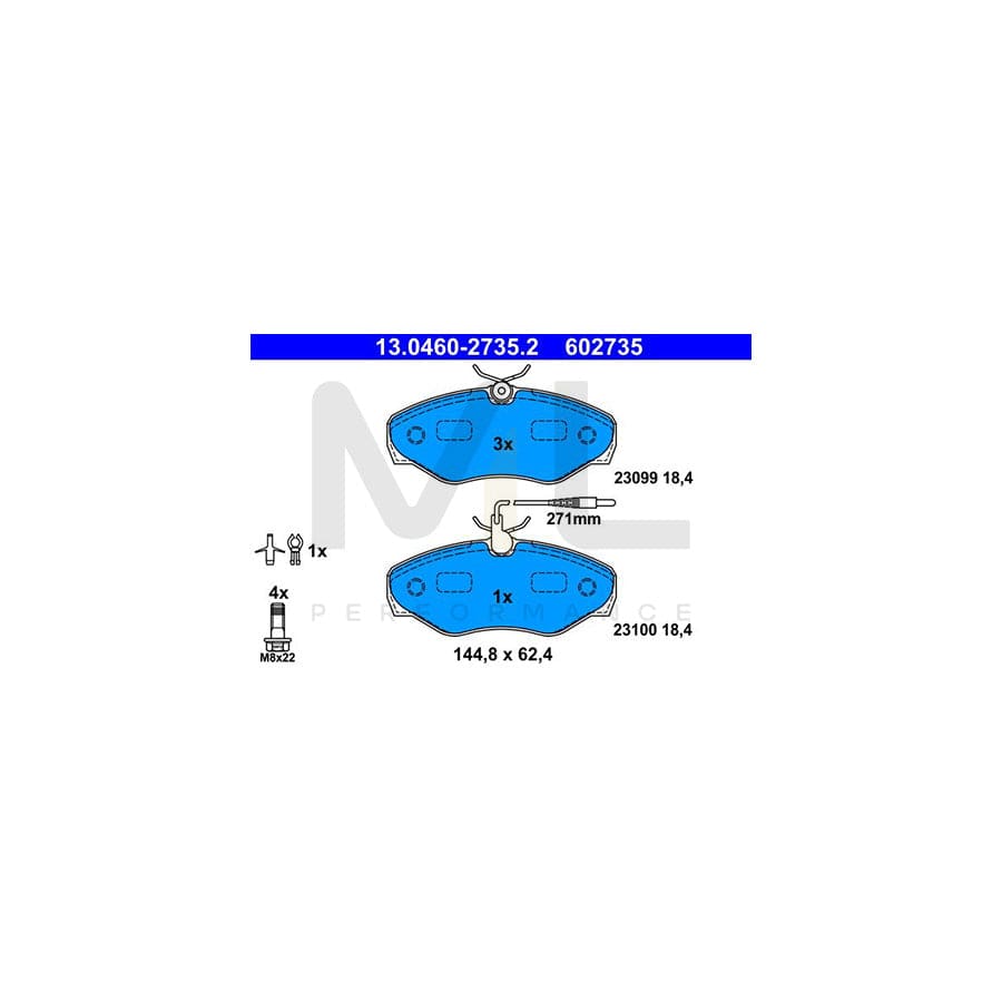 ATE 13.0460-2735.2 Brake pad set for RENAULT Espace III (JE) incl. wear warning contact, with brake caliper screws, with accessories | ML Performance Car Parts